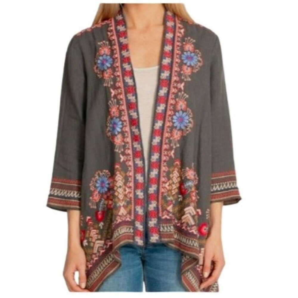 Johnny Was Women’s XL Frederique Draped Cardigan Embroidery Linen Blend - Picture 1 of 16